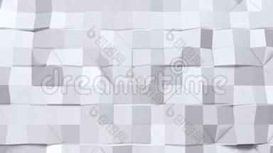 简单的低聚三维表面作为卡通背景。 纯白色灰色多边形的软几何低聚背景。 4K满